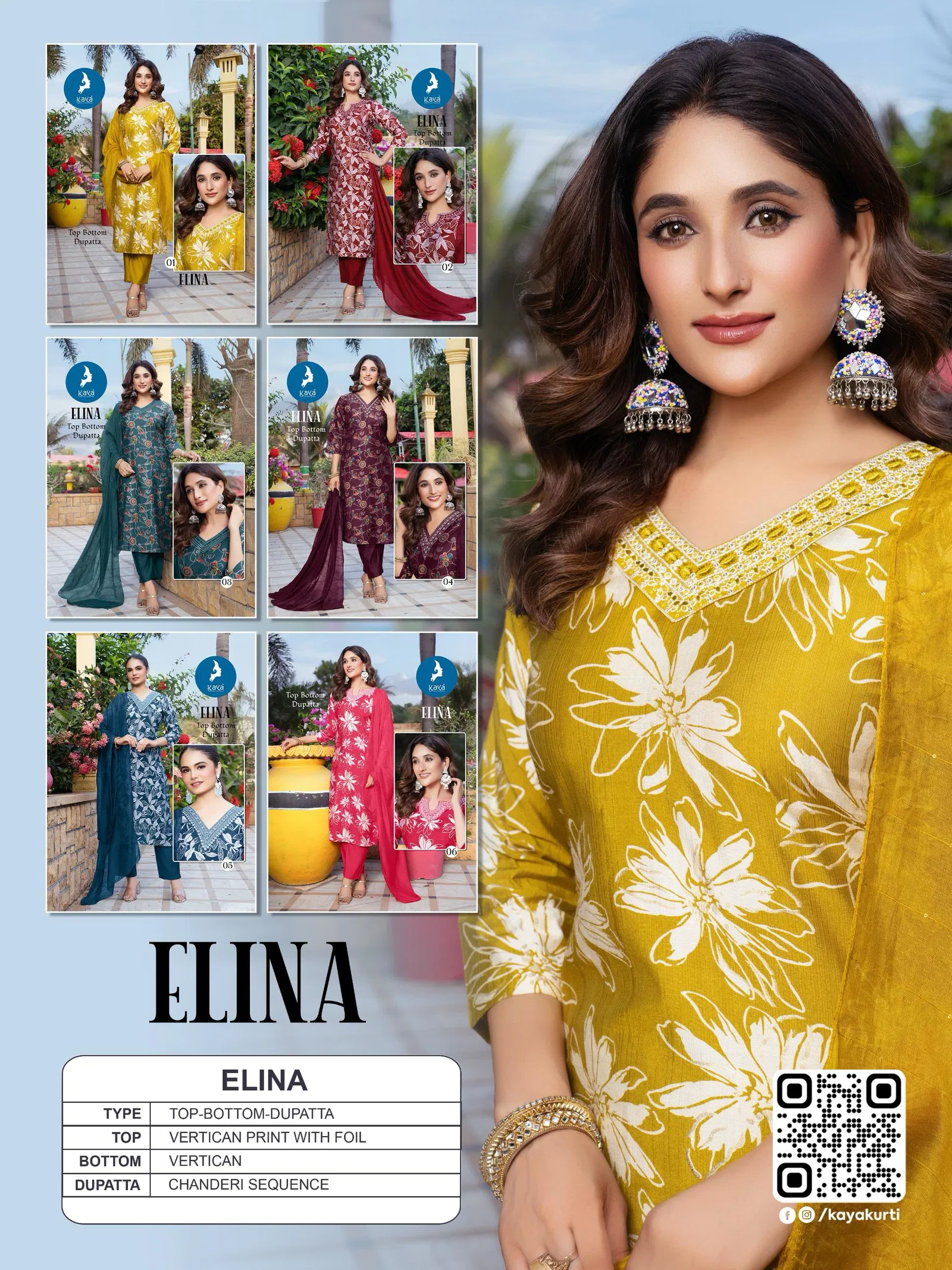 Elina By Kaya Veritcal Printed Kurti With Bottom Dupatta Wholesalers In Delhi